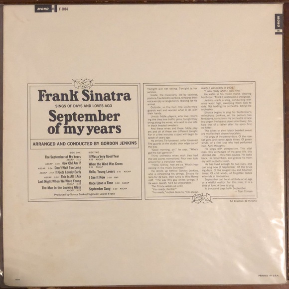 Frank Sinatra September Of My Years Vinyl Album '65 - Picture 6 of 6